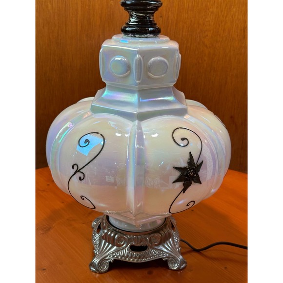 Vintage Iridescent Glass Lamp with Raised Accents - Picture 2 of 10